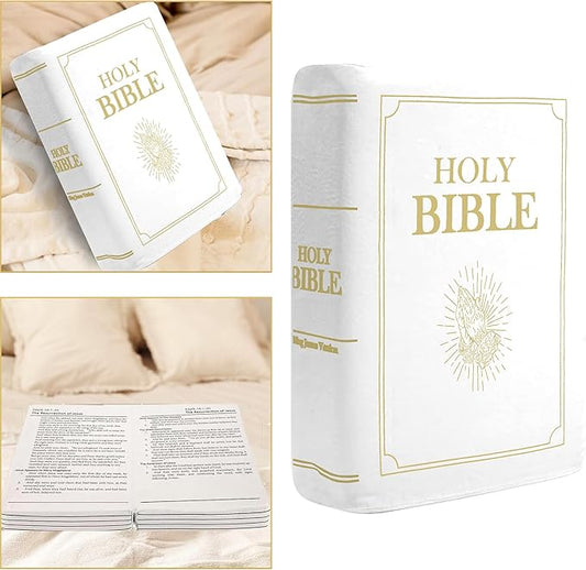 Bible Pillow Book Plush That Opens, for Teens Adults Christian Gifts, Cozy Faith Bible Pillow (White)