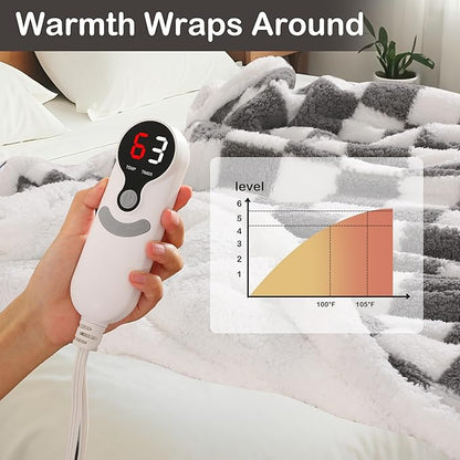 Electric Heated Blanket Full Size 72"×84" with 9 Heating Levels & 1-10Hs Auto Off, Checkered Plaid Double Sided Sherpa, Energy Efficient, Machine Washable, for Couch & Bed, Light Gray