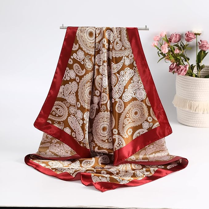 AWAYTR 35” Satin Large Square Head Scarves - 4PCS Silk Like Neck Scarf Hair Sleeping Wraps Satin Silk Scarfs for Women