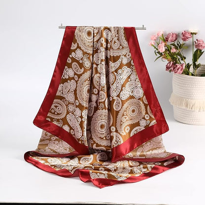 AWAYTR 35” Satin Large Square Head Scarves - 4PCS Silk Like Neck Scarf Hair Sleeping Wraps Satin Silk Scarfs for Women