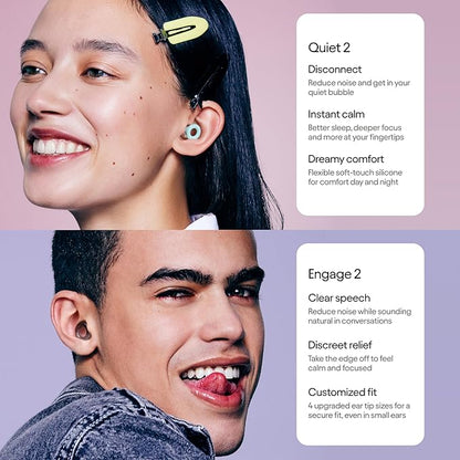 Loop Everyday Bundle (2-Pack) Quiet 2 + Engage 2 | Reusable Ear Plugs for Sleep, Focus, Noise Sensitivity, Socializing & More | 24 dB/16 dB Noise Reduction