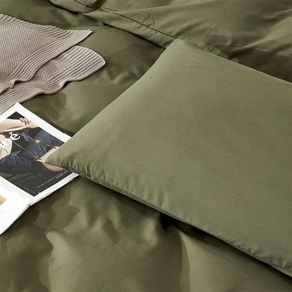 Wellboo Olive Green Comforter Sets Full Size Solid Dark Color Bedding Set Cotton Plain Army Soft Cozy Quilts Women Men Grass Green Blankets Modern Minimalist Hunter Green Bedding