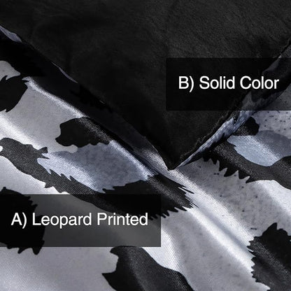 A Nice Night Leopard Printed，Silver Grey Satin Silky Soft Quilt Sexy Luxury Super Soft Microfiber Comforter Quilt Bedding 5PCS Comforter Set, Light Weighted (Silver, Queen(88-by-88-inches))