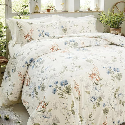 Floral Comforter Set King Size 100% Cotton Comforter Green Floral Bedding Comforter Set 3pcs Ultra Soft and Easy Care Reversible Lightweight Bedding Sets