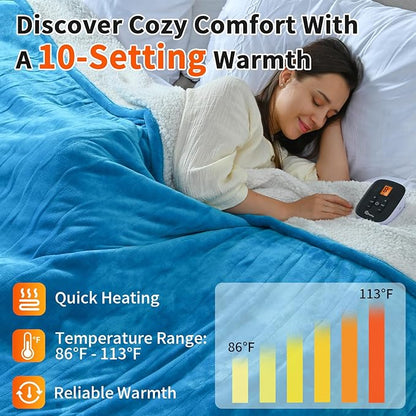 Heated Electric Blankets - Soft Flannel Heating Throw Electric Blanket with 6 Heat Settings Full Size 77" × 84" Teal - Velvet & Sherpa