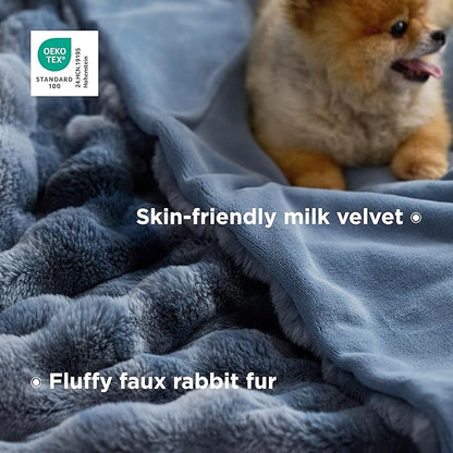 Bedsure GentleSoft Fluffy Fuzzy Twin Blanket, Soft Cozy Fleece Faux Fur Blanket, Pink Decorations Minky Velvet Couch Cover, Thick Warm Plush Women Men Birthday Gifts, 870GSM, Tie-dye Blue