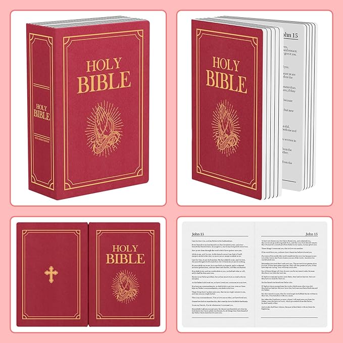 Holy Bible Pillow, Bible Pillow Book Plush That Opens, Home Aesthetic Room Decorative, Soft Stuffed Pillows, Christmas Cartoon Throw Pillows (Red)