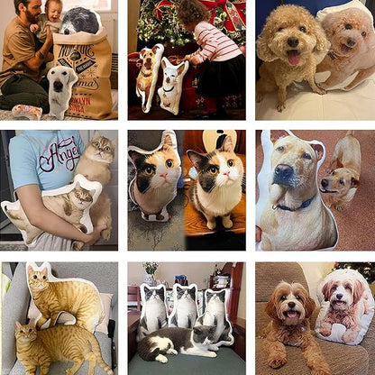 Custom Pet Pillow with Picture, Personalized Photo Dog Cat Face Shaped Pillow, Customized Stuffed Animal Pictures Pillows Memorial Loss Sympathy Gifts - 16"