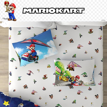 Super Mario Kart Game Kids Bedding Set, Twin Size, 4-Piece Super Soft Cozy Reversible Comforter & Sheet Set (Officially Licensed Product) by Franco | Durable, Reversible, Officially Licensed