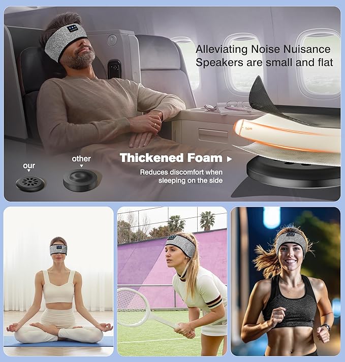 LC-dolida Sleep Headphones Bluetooth, Headband Headphones Earphones Wireless, Sleep Mask for Sleeping, Sports, Gifts, Workout, Jogging, Yoga,Insomnia, Air Travel, Meditation