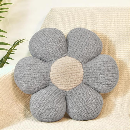Gray Flower Pillow Decorative Preppy Throw Pillows 16" Cute Soft Floor Cushion for Couch Bed Chair Girls Room Bedroom Decor Aesthetic (1, Grey, 16 Inch)