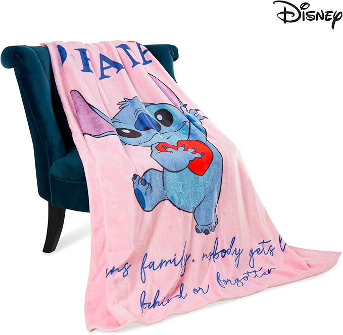 Disney Stitch Throw Blanket Soft Fleece Blanket Bedroom Accessories 59 x 51” (Pink Stitch)