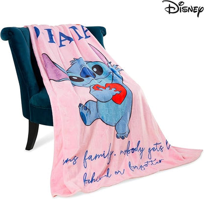 Disney Stitch Throw Blanket Soft Fleece Blanket Bedroom Accessories 59 x 51” (Pink Stitch)
