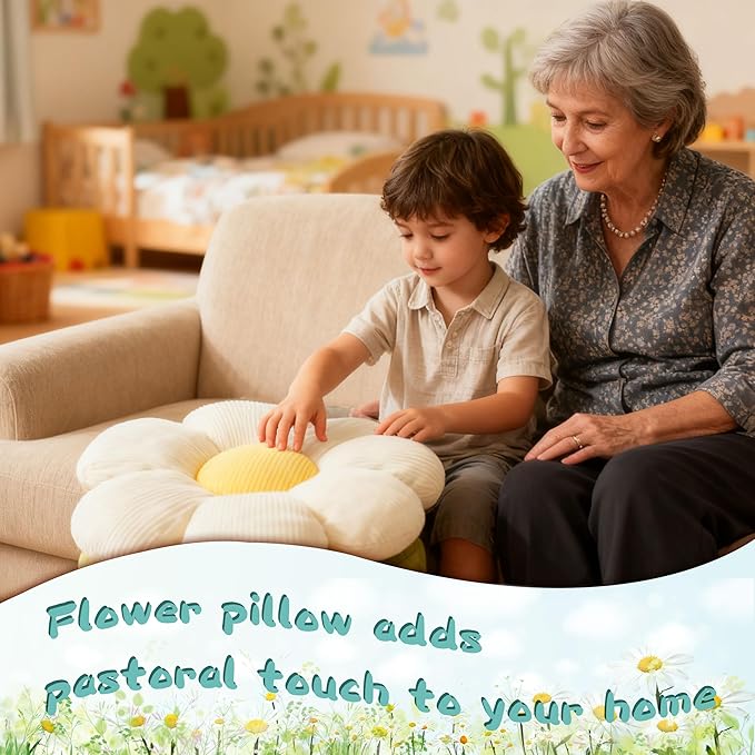 White Flower Pillow 20 inch Daisy Flower Shaped Pillow Aesthetic Decor Soft Plush Pillows Floor Seat Cushion Pillows for Sofa Bed Chair Couch