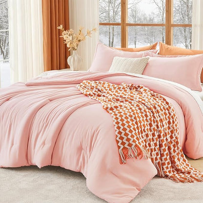 MUXHOMO King Size Comforter Set, All Season Ultra Soft Down Alternative Bedding - 3 Piece Lightweight Bed Set Includes 1 Comforter (104"x90") and 2 Pillow Shams (20"x36"), Blush