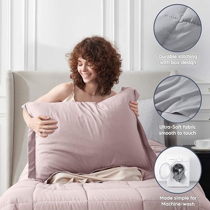 Nestl 5 Piece Twin Comforter Set – Blush Pink Reversible Bed in a Bag – Complete Twin Size Bedding Set with Sheets, Pillowcase and Sham
