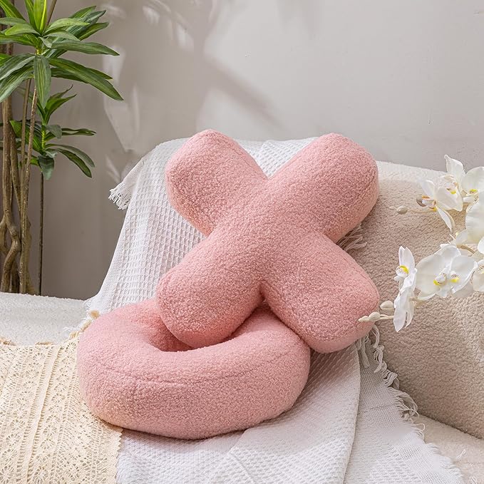 XO Pillow Plush, Pink Throw Pillows Valentine's Day Decorative Hugs and Kisses, Cute Pillows Romantic Home Décor for Sofa, Bedroom, Living Room 12.5x12.5 Inch Set of 2