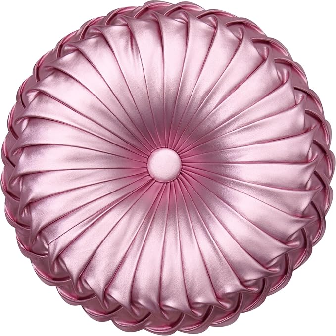 EUCIOR Round Throw Pillows,Blush Pink Throw Pillow,Soft Spandex Fabric,Pumpkin Pleated Handmade Pink Metallic Round Decorative Pillow for Sofa Bedroom Livingroom