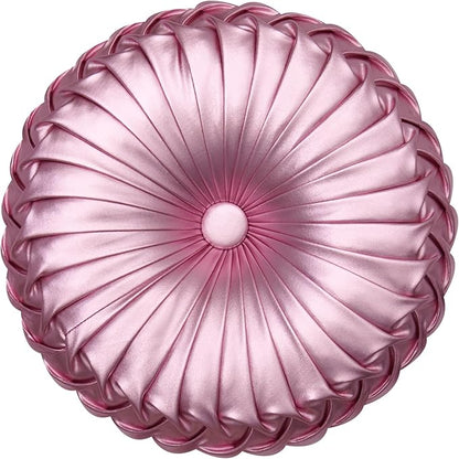 EUCIOR Round Throw Pillows,Blush Pink Throw Pillow,Soft Spandex Fabric,Pumpkin Pleated Handmade Pink Metallic Round Decorative Pillow for Sofa Bedroom Livingroom