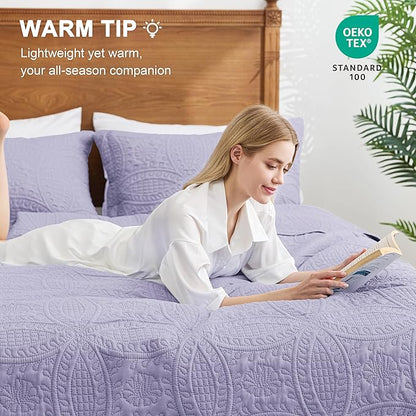 Love's cabin Twin Quilt Set Lavender Bedspreads Bedding Set - Soft Bed Lightweight Bedspread Comforter - Modern Style Coin Pattern Coverlet for All Season - 2 Pieces (1 Quilt, 1 Pillow Sham)