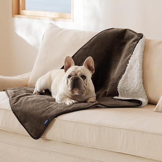 Bedsure Waterproof Dog Blankets for Medium Dogs - Medium Cat Blanket Washable for Couch Protection, Sherpa Fleece Puppy Blanket, Soft Plush Reversible Throw Furniture Protector, 30"X40", Coffee Brown