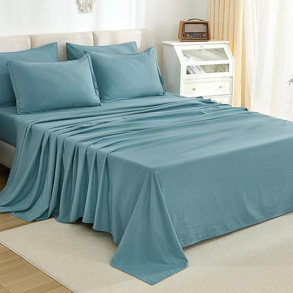 Litanika Super King Comforter Sets Grayish Teal - 7 Pieces Bed in a Bag Oversized King Bedding Comforter Sets, Solid Lightweight Bed Set with Comforter, Sheets, Pillowcases & Shams