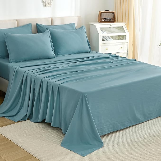 Litanika Queen Comforter Set Grayish Teal - 7 Pieces Bed in a Bag Queen Bedding Comforter Sets, Solid Lightweight Bed Set with Comforter, Sheets, Pillowcases & Shams