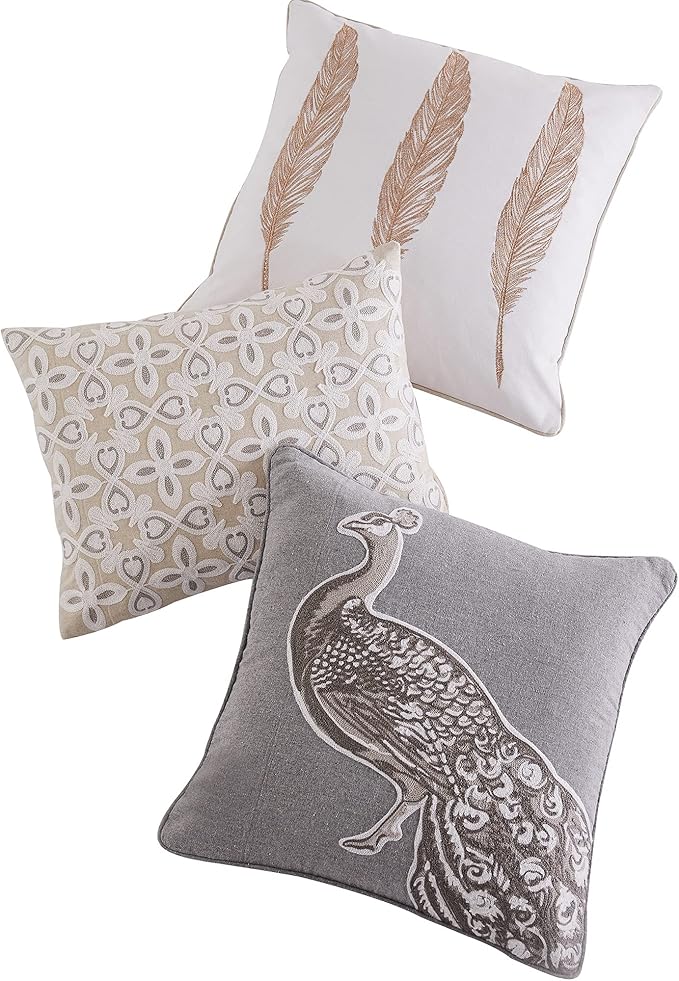 Levtex Home - Pisa - Decorative Pillow (18X18in.) - Three Feathers - Gold and White
