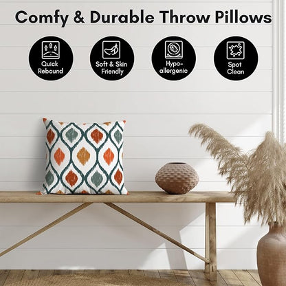 Americanflat 16x16 Throw Pillow with Sewn-in Insert - All-in-One Decorative Pillows - No Cover Needed - Soft and Durable Cushion for Bed or Sofa - Polyester - Deep Teal, Orange, Yellow and White