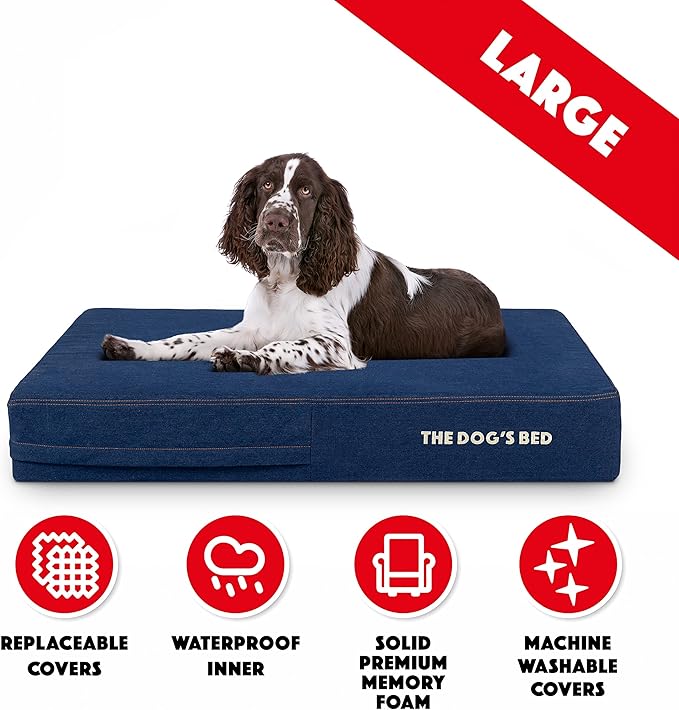 The Dog’s Bed Orthopedic Memory Foam Dog Bed Mattress, Oxford Fabric, Real Blue Denim, L, 6-Inch