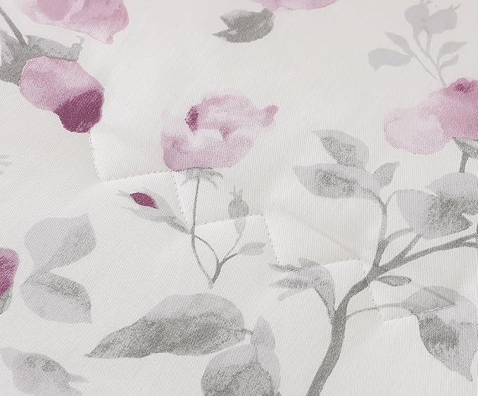 SLEEPBELLA Comforter King Size, 600 Thread Count Cotton White Print with Purple Flowers Reversible Comforter Sets, Down Alternative Bedding Set 3Pcs(King, Purple Floral)