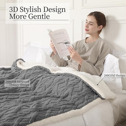 Electric Heated Blanket, 3D Pattern Design, 84“ x 90” Heated Blanket with 5 Heating Levels & 10 Hours Auto Off, Grey, YCDM-EB8490