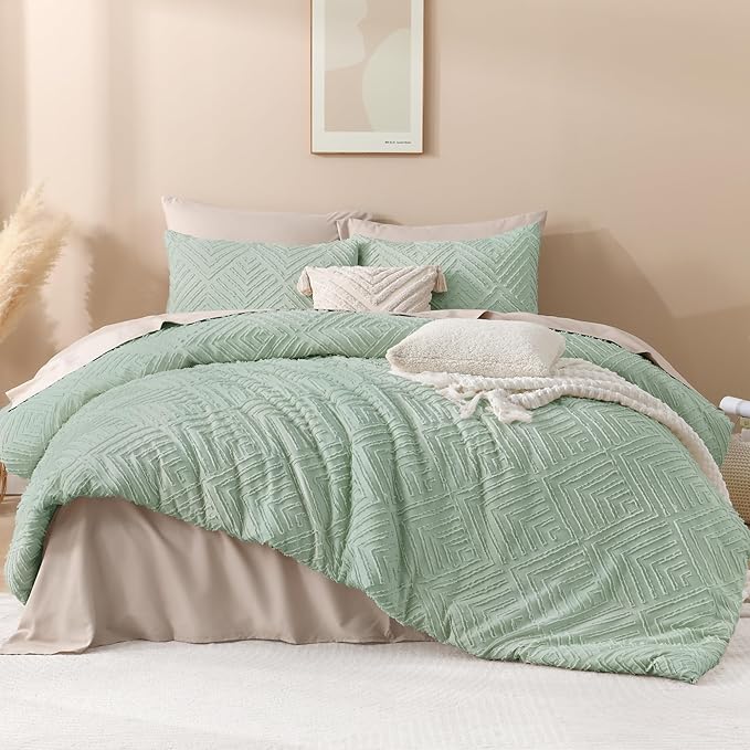 Andency Oversized King Comforter Set 120''x120'', 3 Pieces Sage Green Super King Boho Bedding Set & Collections, All Season Soft Farmhouse Tufted Fluffy Bed Set (1 Comforter, 2 Pillowcases)