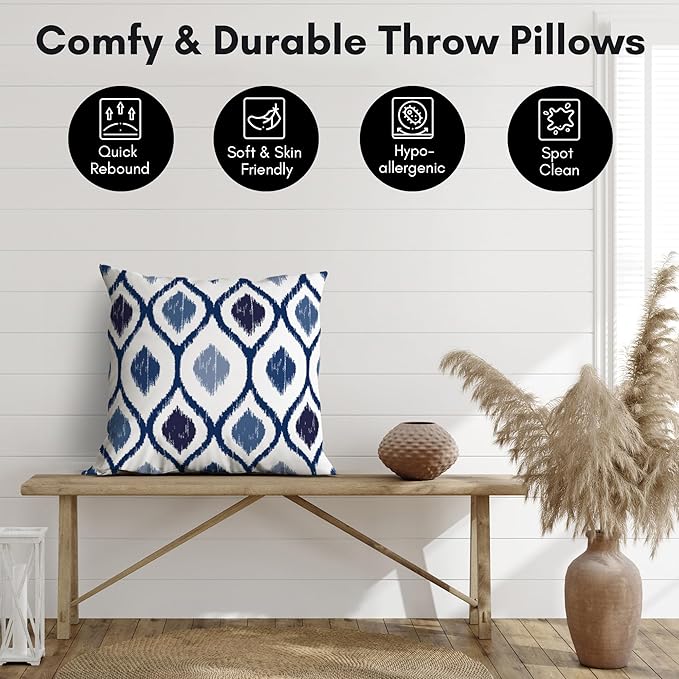 Americanflat 20x20 Throw Pillow with Sewn-in Insert - All-in-One Decorative Pillows - No Cover Needed - Soft and Durable Cushion for Bed or Sofa - Polyester - Blue
