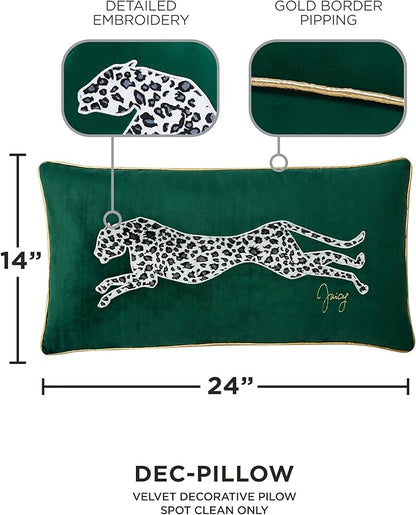 Juicy Couture Reversible Velvet Cheetah Pillow, 14" x 24" Decorative Pillow, Emerald Green