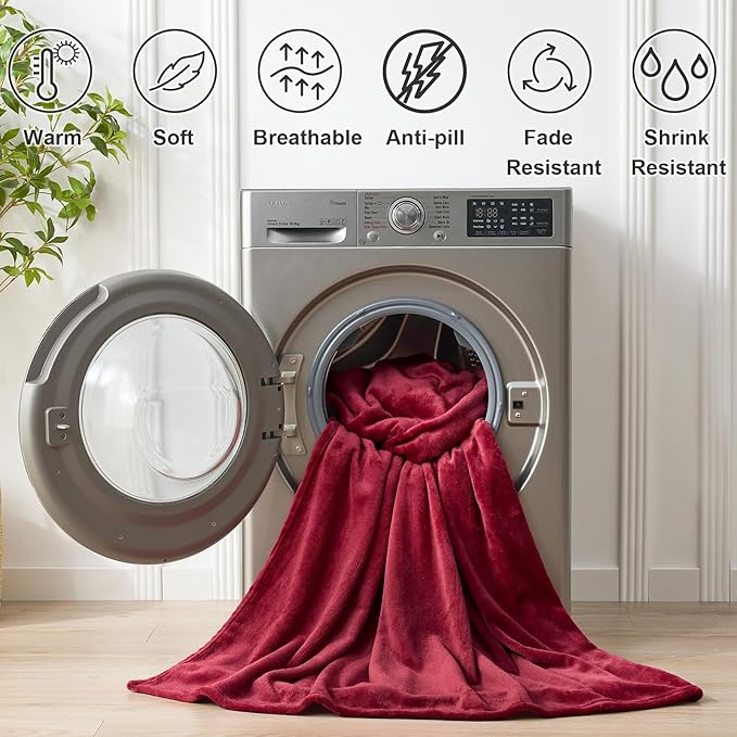 Hansleep Fleece Burgundy Red King Blanket, Flannel Fuzzy Plush Cozy Blanket for All Seasons, Burgundy Red, King 90x108 Inches