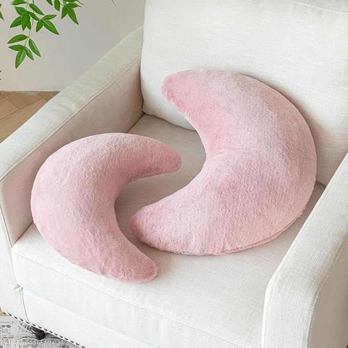 Moon Pillow, Decorative Throw Pillows with Soft Faux Rabbit for Bed Couch, Moon Shaped Pillows Plush Floor Cushions Room Decor Pillow for Sofa Bedroom Living Room