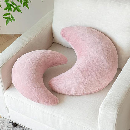 Moon Pillow, Decorative Throw Pillows with Soft Faux Rabbit for Bed Couch, Moon Shaped Pillows Plush Floor Cushions Room Decor Pillow for Sofa Bedroom Living Room (Grey Pink, 19.6 Inches)