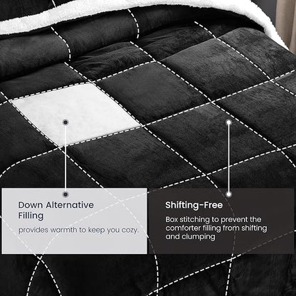 Utopia Bedding Micromink Sherpa Fleece Twin Comforter Set with 1 Pillow Sham, Plush and Warm Bedding Comforter Sets, Down Alternative Comforter, Ultra Soft and Cozy Comforter Set (Twin, Black)