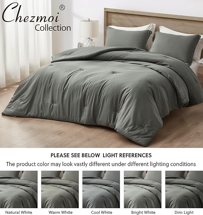 Chezmoi Collection Cliff 3-Piece Lightweight Cooling Comforter Set, King - Rayon Derived from Bamboo & Polyester Blended, Soft Breathable Bedding for Hot Sleepers, Dark Gray