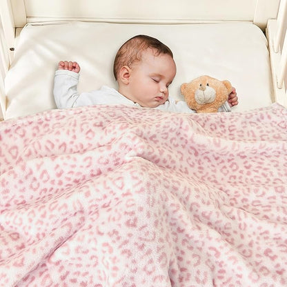 Yurhap Leopard Print Baby Blanket Fleece Baby Blankets for Girls, Ultra Soft Cozy Fluffy Infant Toddler Newborn Receiving Blankets for Crib Stroller, 30"x40", Light Pink