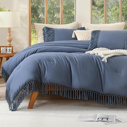 Andency Comforter Full Size Set Bluish Grey, Boho Lightweight Vintage Soft Bedding Comforter Sets, 3 Pieces Bed Set (79x90In Comforter & 2 Pillowcases)
