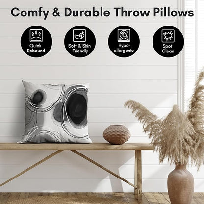 Americanflat 18x18 Throw Pillow with Sewn-in Insert - All-in-One Decorative Pillows - No Cover Needed - Soft and Durable Cushion for Bed or Sofa - Polyester - Black and White