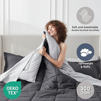 Nestl 7 Piece Full Comforter Set – Dark Grey Reversible Bed in a Bag – Complete Full Size Bedding Set with Sheets, Pillowcases and Shams