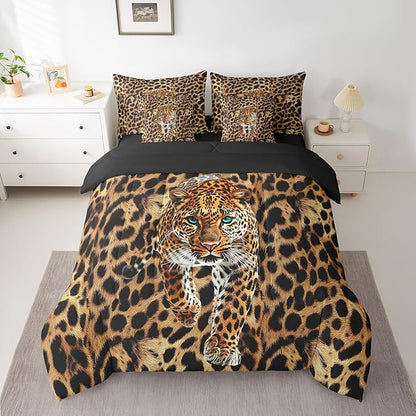 Cheetah Comforter Set 7 Pieces,African Leopard Skin Print Bed Set,Luxury Wildlife Animal Theme Bedding Set for Kids,Queen(1 Comforter,2 Pillowcase,2 Pillow Covers,1 Flat Sheet,1 Fitted Sheet)