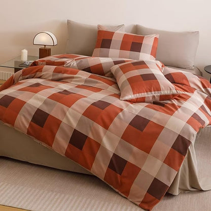 Cottonight Checkered Red Comforter Set Cal King Gingham Grid Bedding Set Red and Khaki Grid Comforter Fluffy Soft Blanket Quilts Modern Cottagecore Comforter California King Bed