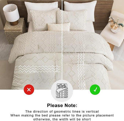 Andency Beige Comforter Set California King, 3 Pieces Boho Textured Farmhouse Bedding Comforters Set, Tufted Bed Set (104x96Inch, 2 Pillowcases)