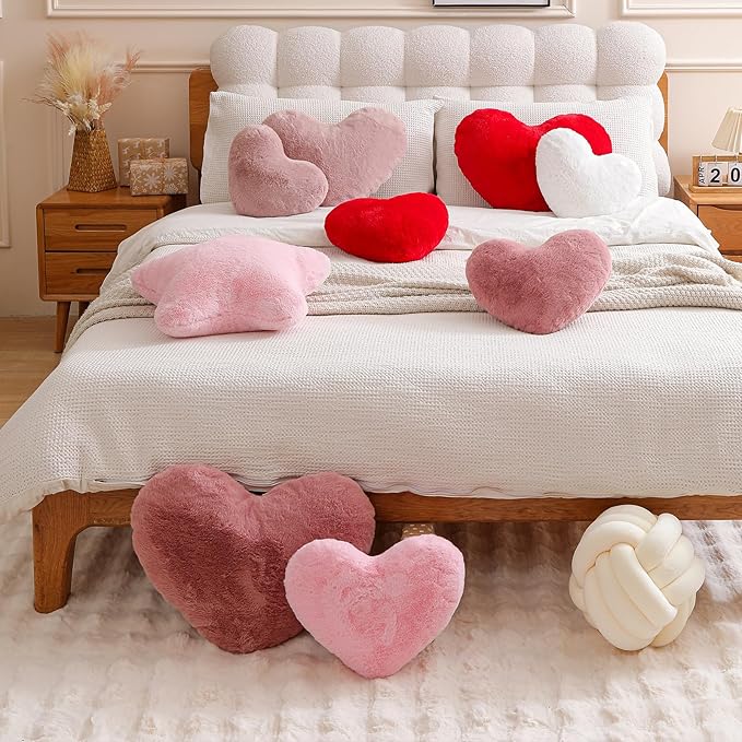 EastTree Heart Pillows, Dusty Pink Heart Shaped Pillows, Ultra Soft Extra-Large Fluffy Pillows, Love Throw Pillows Gifts, Women Girls Living Room Decor 15x18 Inch