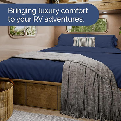 Short Queen RV Size 4 Piece Sheet Set - Comfy Breathable & Cooling Bed Sheets Set - Hotel Luxury Bedding for Women, Men, Kids, Teens, Boys & Girls - Deep Pockets & Ultra-Soft - Oeko-Tex - Navy Blue