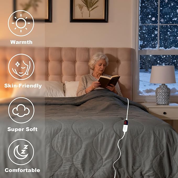 Electric Blanket King Size - Dual Control Heated Blanket King Size, Fast Heating with 10 Time Settings & 6 Heat Settings, Warm Gift (Gray, King 90" x 104")